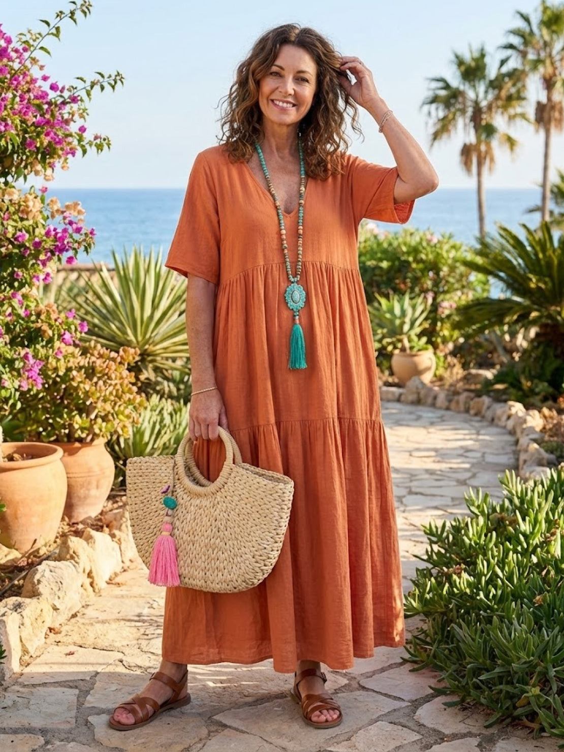 Sienna | Women's Short Sleeve V-Neck Tiered Maxi Dress