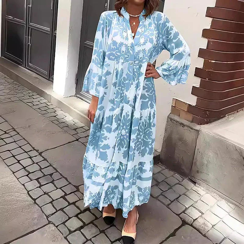 Valencia | Women's Midi Dress with Floral Long Sleeves