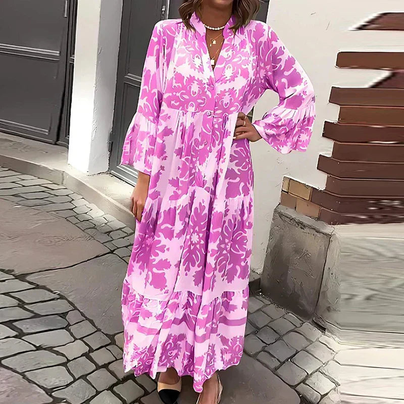 Valencia | Women's Midi Dress with Floral Long Sleeves