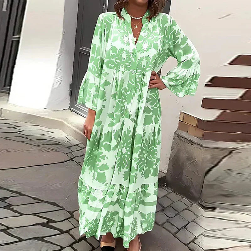 Valencia | Women's Midi Dress with Floral Long Sleeves