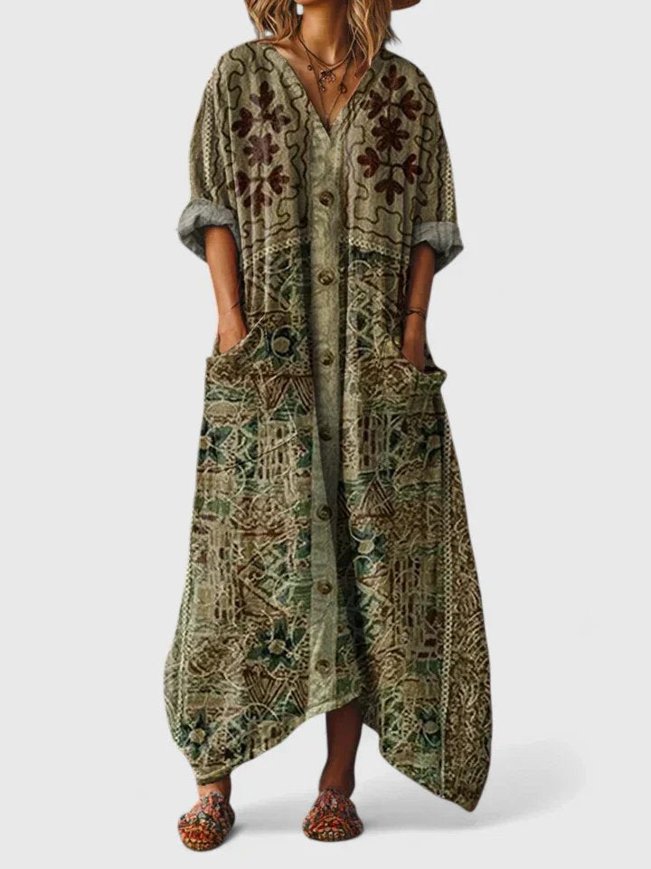 Valentina | Women's V-Neck Maxi Dress with Paisley Print