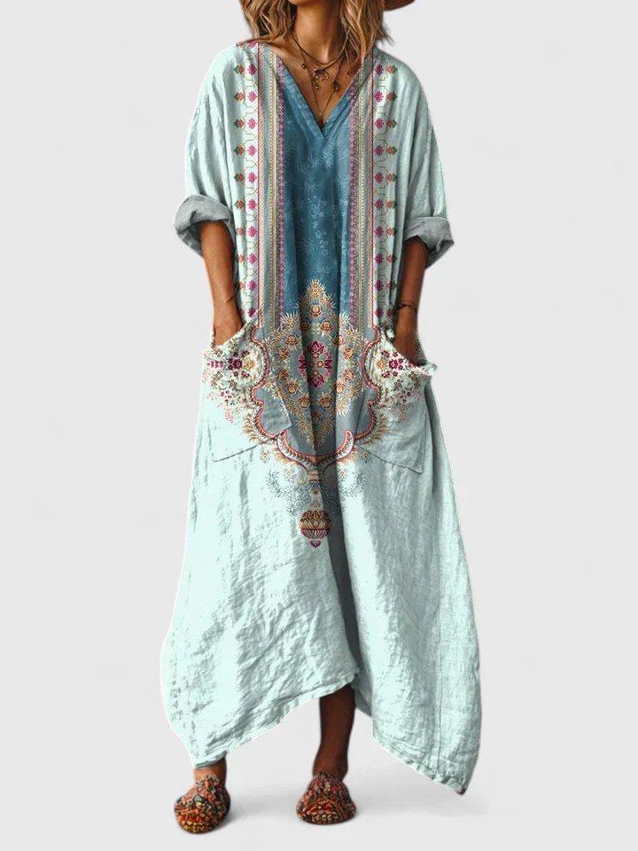 Valentina | Women's V-Neck Maxi Dress with Paisley Print