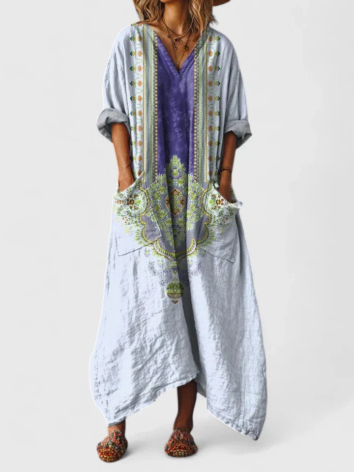 Valentina | Women's V-Neck Maxi Dress with Paisley Print