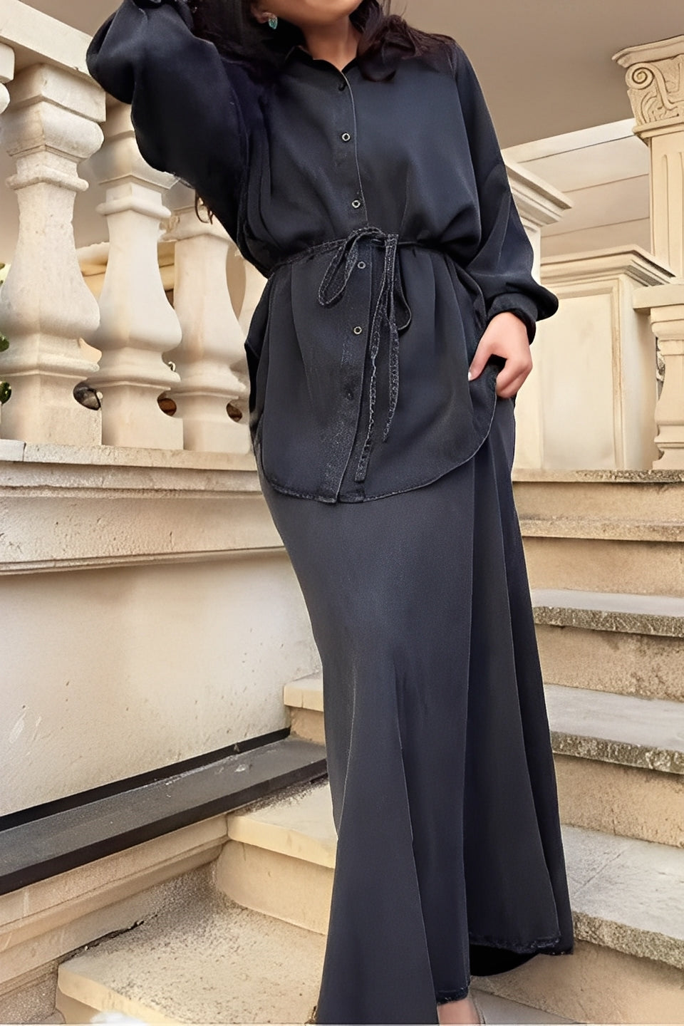 Lisa™ | Long Sleeve Tie-Front Shirt & Skirt Ensemble