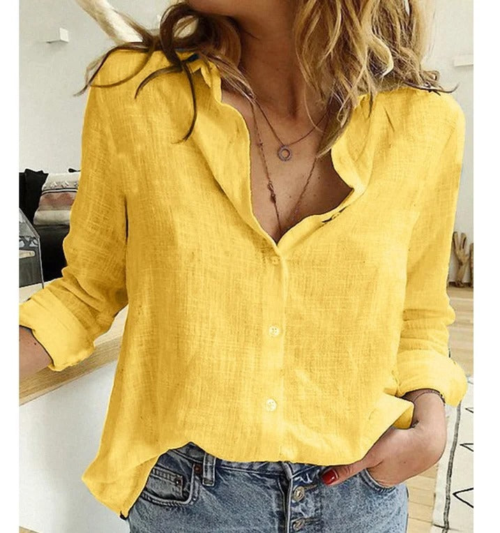 Winifred | Women's Long Sleeve V-Neck Button-Up Blouse