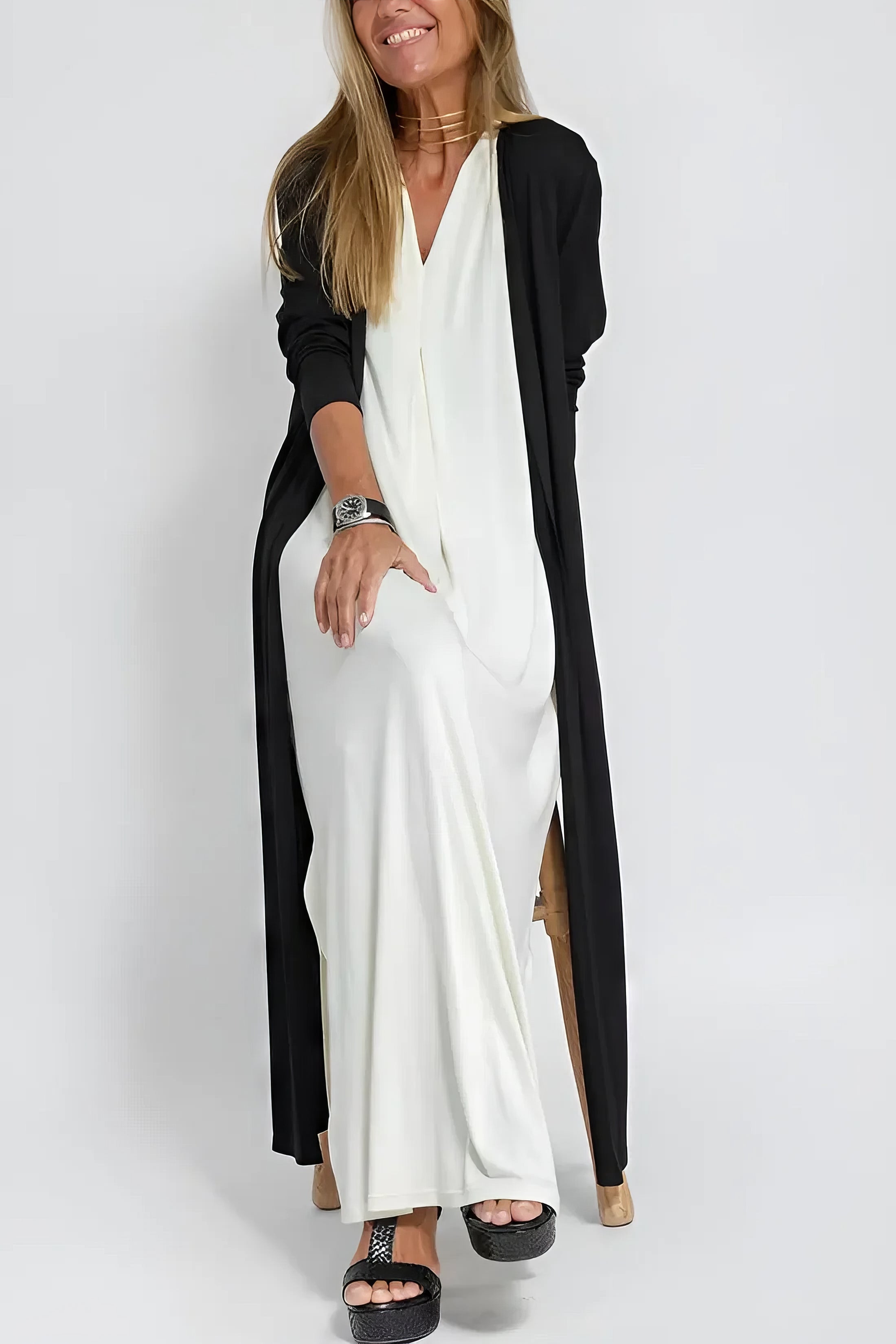 Juno™ | Chic Long Dress with Matching Cardigan