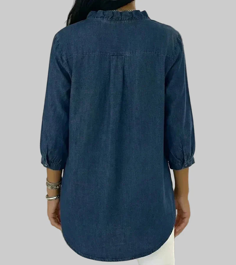 Zara | Women's 3/4 Sleeve V-Neck Blouse with Ruffle Details