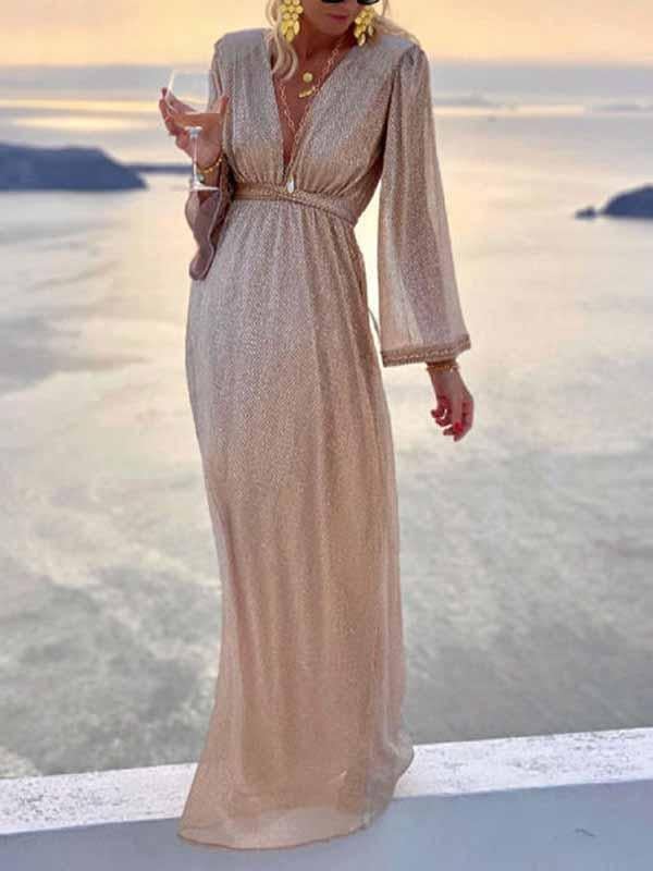 Zara | Women's Long Sleeve V-Neck Maxi Wrap Dress
