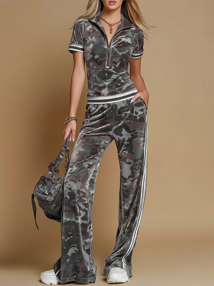Zelda | Women's Camouflage Short Sleeve Two-Piece Outfit