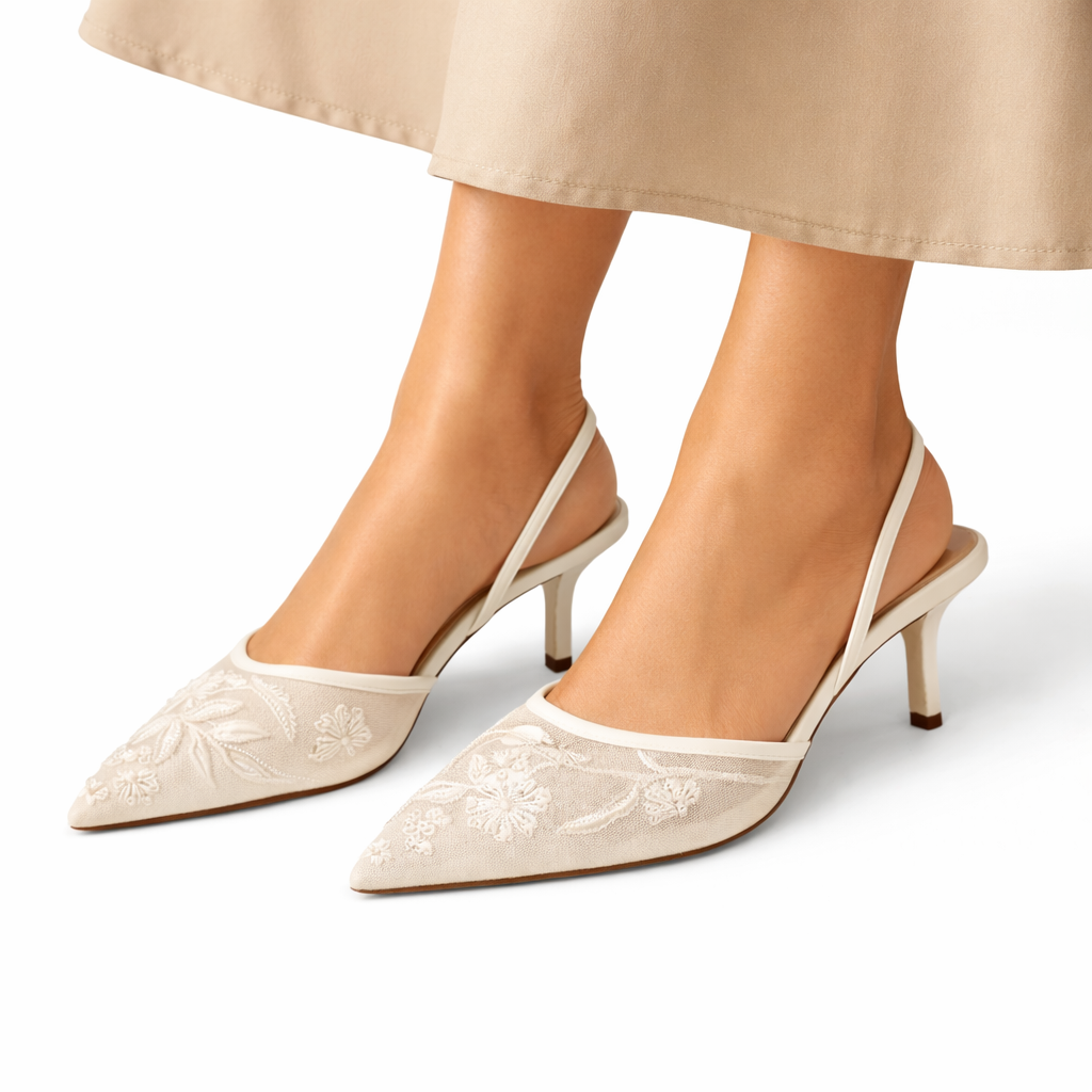 Zephyr | Women's Embroidered Slingback Kitten Heels