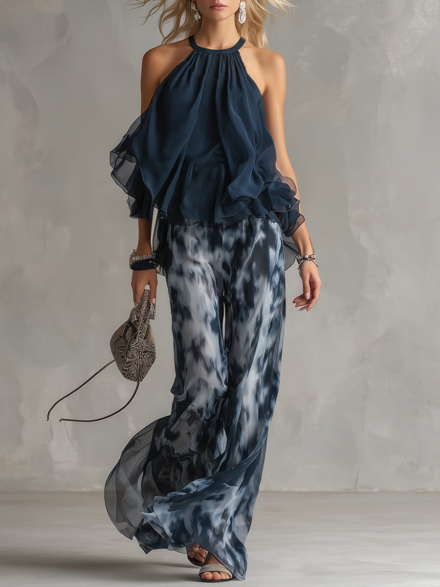 Zephyra | Women's Halter Neck Wide Leg Two-Piece Ensemble