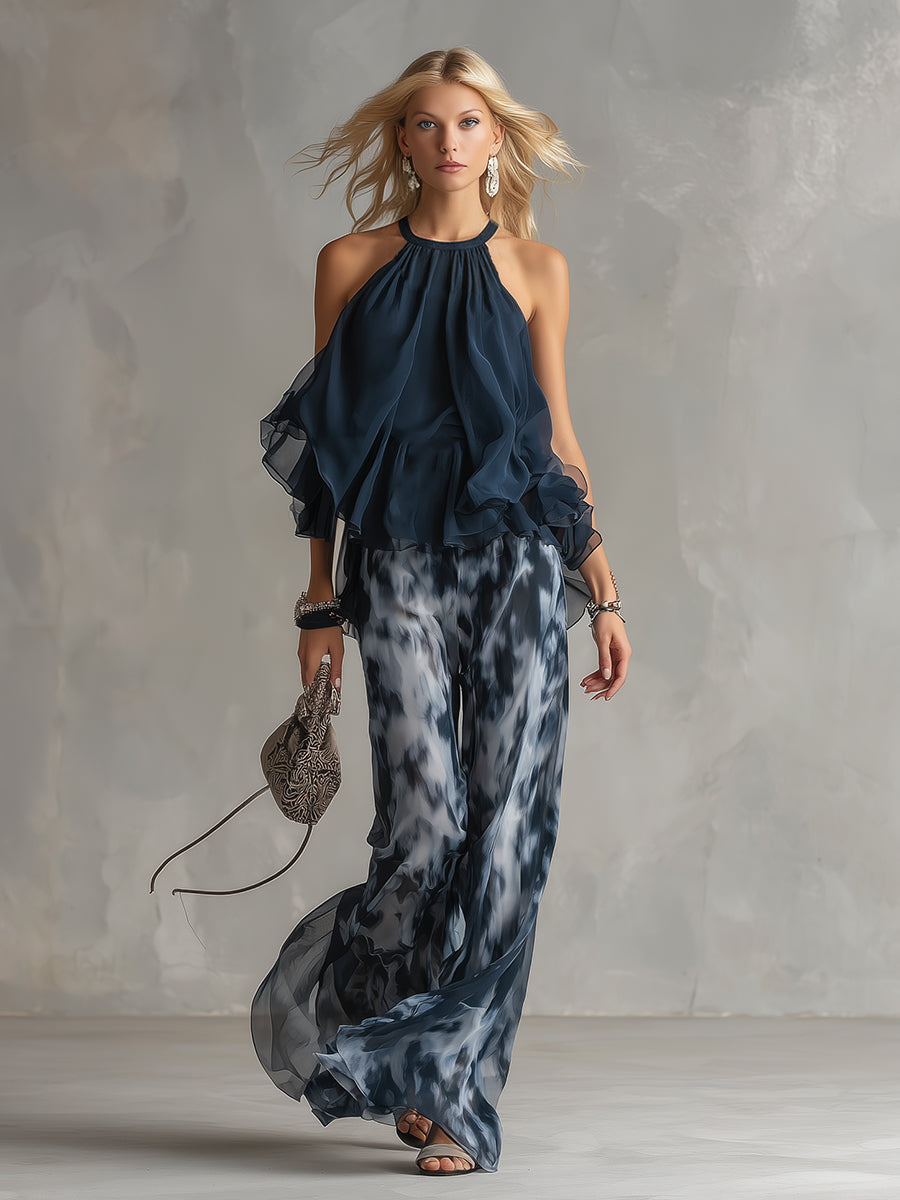 Zephyra | Women's Halter Neck Wide Leg Two-Piece Outfit