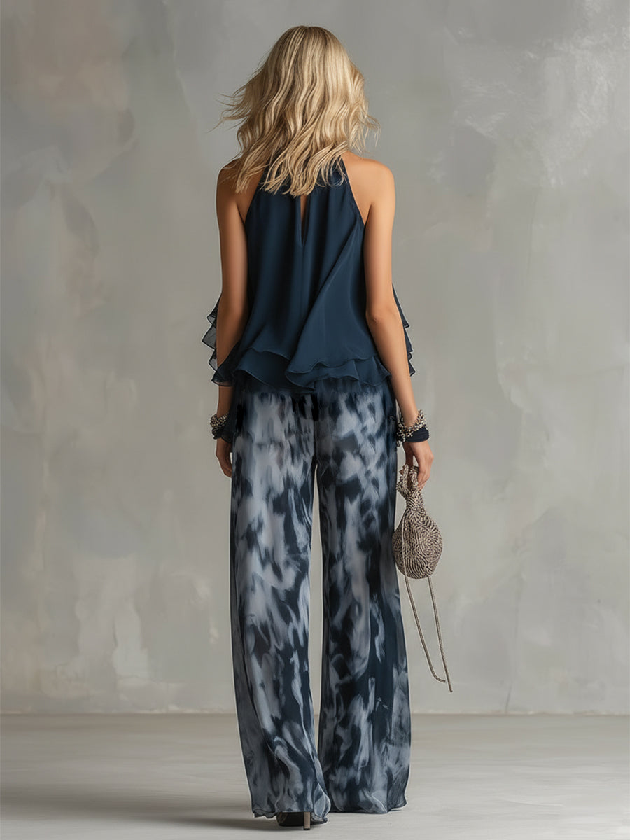 Zephyra | Women's Halter Neck Wide Leg Two-Piece Outfit