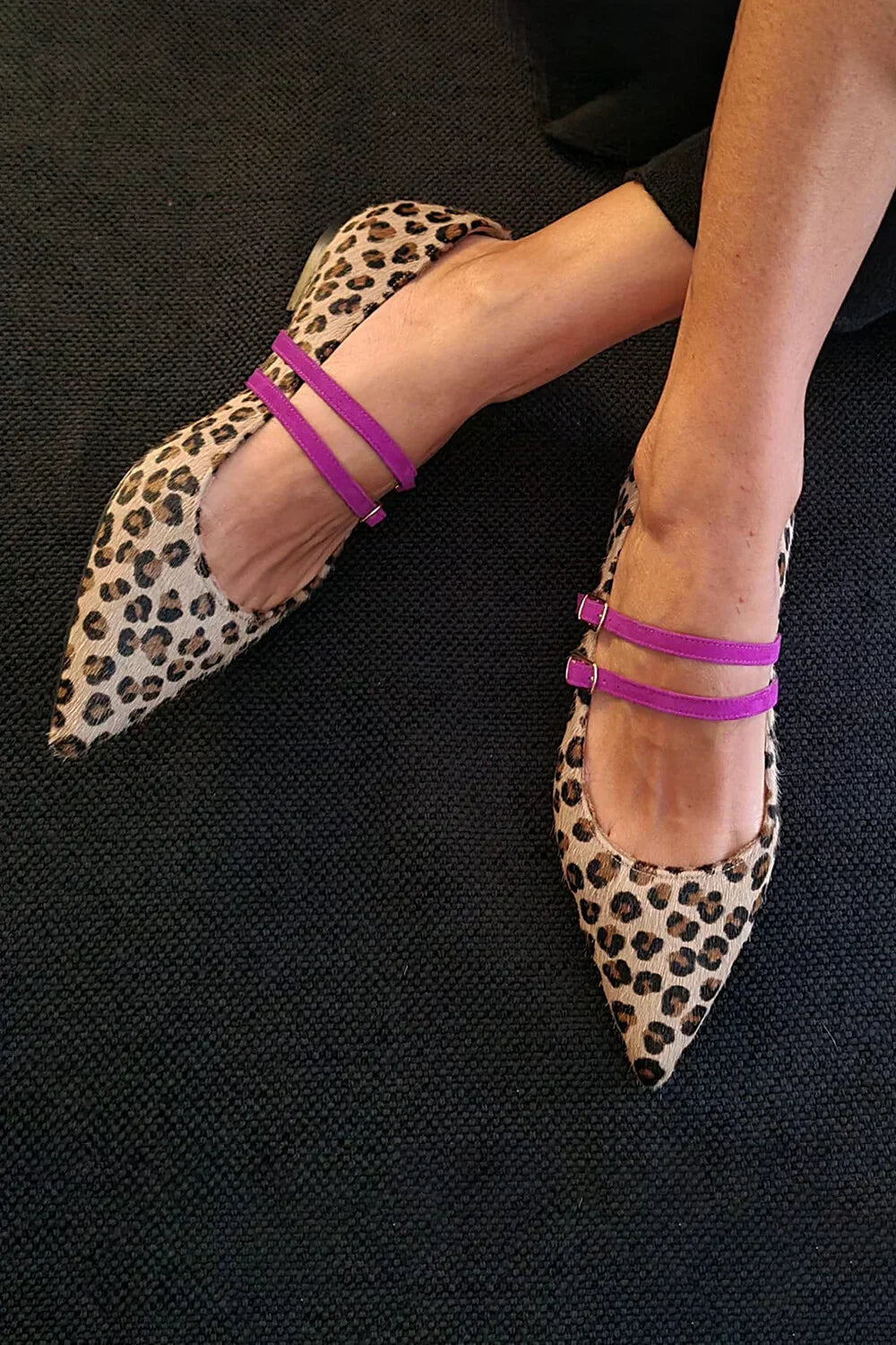 Zinnia | Women's Double Strap Mary Jane Flats in Leopard Print